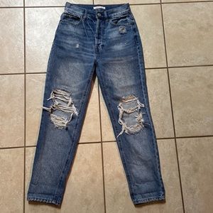 Pacsun Distressed Ultra High Rise Slim Jeans Size 24 / 00 Dark Wash Button Fly